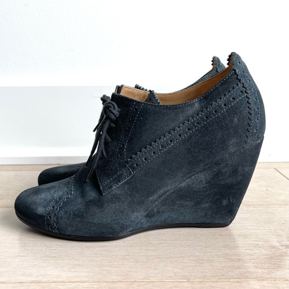 BALENCIAGA - Made in Italy Arena Suede Derby Lace-Up Blue Wedges Shoes - Picture 5 of 14